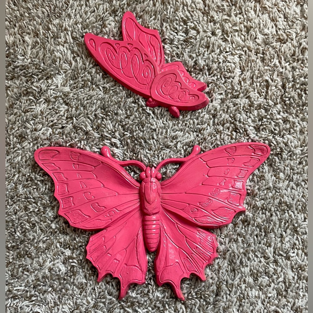 Vintage 1973 Universal Statuary Wall Mounted Butterfly Set of 2 Decor (painted)